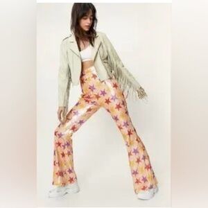Nasty Gal Star Print Sequin Flared High Rise Trouser Festival Women’s US size 4